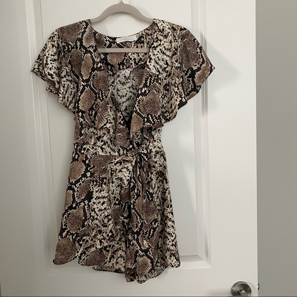 american threads snakeskin wrap romper